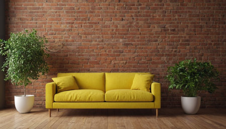 interior with yellow sofa. 3d render illustration mock up designの素材