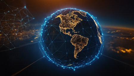 Global network connection over the world 3D rendering elements of this image furnished by NASAの素材