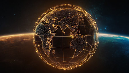 Global network connection over planet Earth 3D rendering elements of this image furnished by NASAの素材