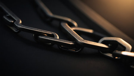 Close up of metal chain on black background with shallow depth of fieldの素材