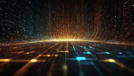 Futuristic technology background with glowing lines and particles. 3d renderingの素材