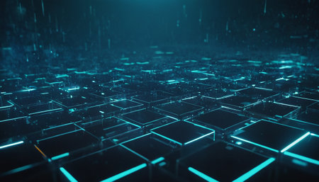 Futuristic technology background with hexagons and glowing lines 3D renderingの素材