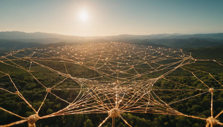 Aerial view of beautiful nature landscape at sunset. Panoramic image.の素材