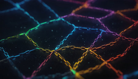 abstract technology background with glowing lines and dots. 3d renderの素材