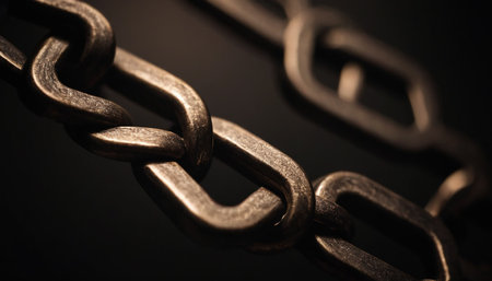 Close-up of a chain on dark background. Selective focus.の素材