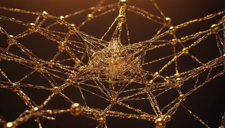 Abstract golden wire net on dark background. Close-up view.の素材