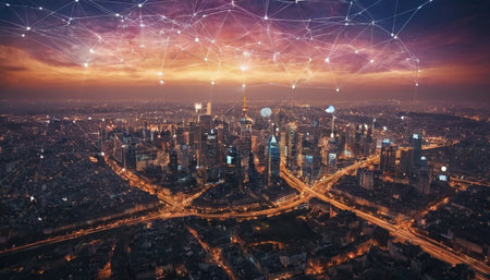 Smart city wireless communication network and internet of things (IOT) concept.の素材