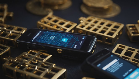 Smartphone with smart home on the background of gold bars and coinsの素材