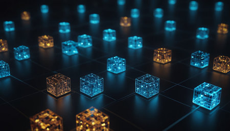 Abstract 3d rendering of cubes in empty space. Futuristic background.の素材