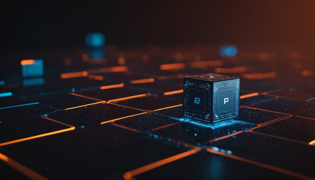 3d rendering of a blockchain technology concept. The concept of crypto-currency mining.の素材