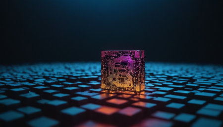 3d rendering of a golden bitcoin on a dark background. Cryptocurrency concept.の素材