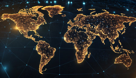 Global network connection over world map. Globalization and networking concept. 3D Renderingの素材