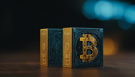 Stack of bitcoins on the dark background. Cryptocurrency concept.の素材