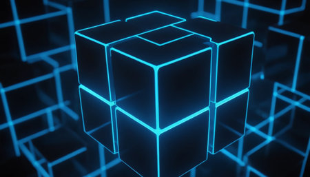 3d rendering of abstract background with neon cubes in cyberspaceの素材