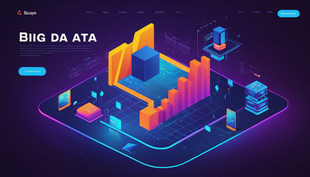 Big data analytics concept. Isometric illustration of big data analytics vector concept for web designの素材