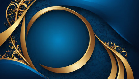 Abstract blue background with golden ornament. Elegant element for design.の素材