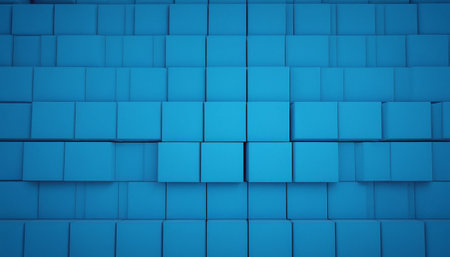 Abstract blue cubes background, 3d render illustration, square shape.の素材