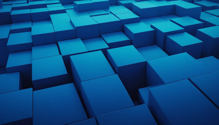 Abstract blue cubes background, 3d render illustration, square shape.の素材