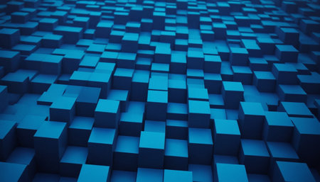 Abstract blue cubes background, 3d render illustration. Computer digital drawing.の素材