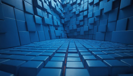 Abstract blue background with cubes, 3d render, digital illustration.の素材