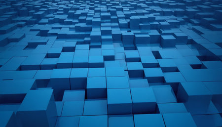 Abstract 3d rendering of blue cubes background. Cubes pattern.の素材