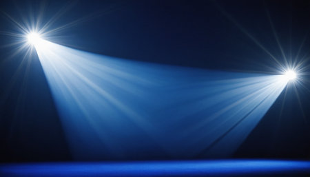 Blue stage background with spotlights and copy space. Stage Spotlight.の素材