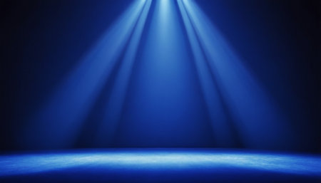 Blue stage background with spotlight and copy space, 3d rendering.の素材