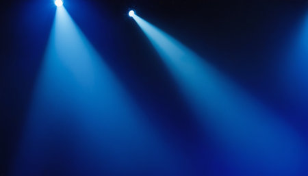 Blue stage background with spotlights and smoke. Abstract background for design.の素材