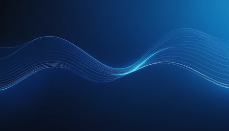 abstract blue wave lines on a dark blue background, abstract technology backgroundの素材