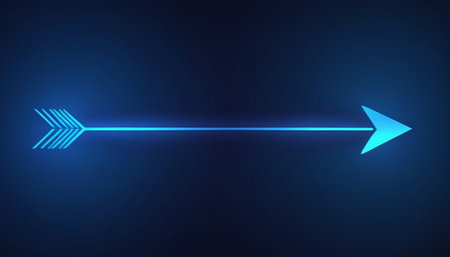 Arrow blue neon light on dark background. Abstract vector illustration.の素材