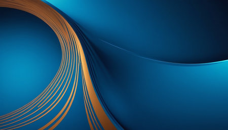 abstract blue background with golden lines and stripes, 3d renderの素材