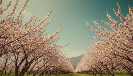Beautiful cherry blossom tree in spring time. Filtered image processed vintage effect.の素材
