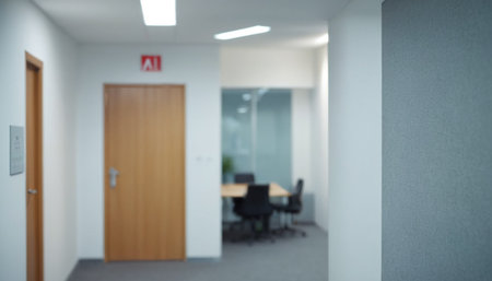 Abstract blurred background of modern office interior, shallow depth of focus.の素材