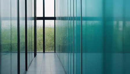 interior of a modern office building with glass walls, panoramaの素材