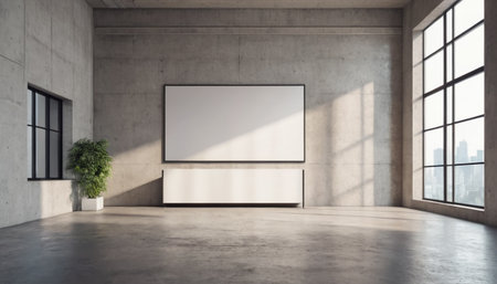 Modern concrete interior with blank poster. Mock up, 3D Renderingの素材