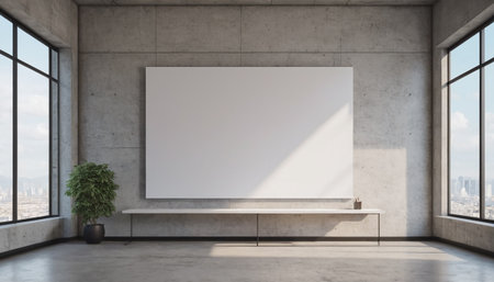 Modern bright interiors apartment with mock up poster frame 3D rendering illustrationの素材