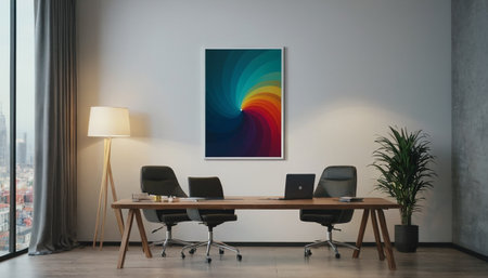 Modern office interior with furniture and city view. 3D Renderingの素材