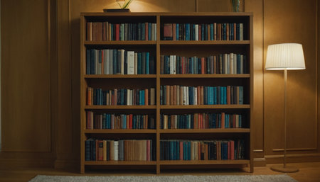 Bookcase with books in the interior of a modern living room.の素材