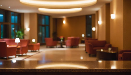 Blurred image of hotel lobby interior for background usage - vintage filterの素材