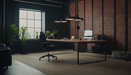 Modern coworking office interior with furniture and equipment. 3D Renderingの素材