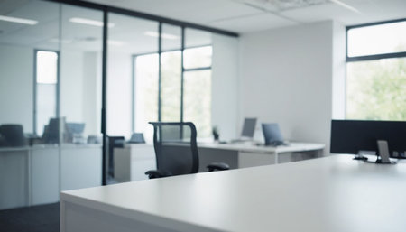 Blurred background of modern office interior. Workplace concept. Copy space.の素材