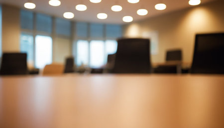 Blurred image of modern meeting room interior for background usage. (Selective focus)の素材
