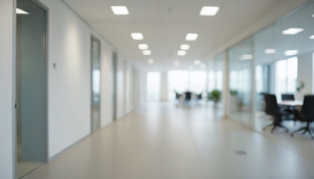 Blurred image of modern office building interior for background usage. Abstract background.の素材