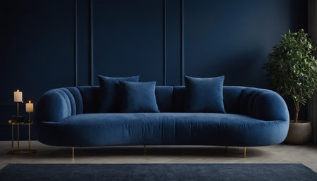 interior with blue sofa, 3d render illustration mock-upの素材