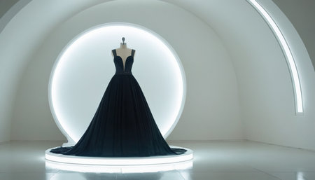 Wedding dress on a mannequin in an empty roomの素材