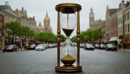 Old hourglass on the street in Amsterdam, Holland, Netherlands.の素材