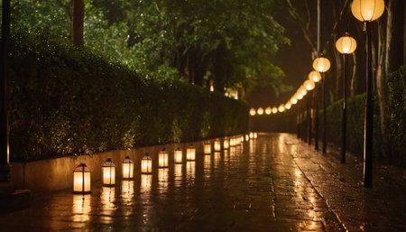 Lanterns at night in the park, Hong Kong.の素材