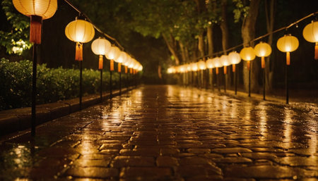 Night street with lanterns in Chiang Mai,Thailand.の素材
