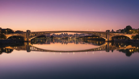 Panoramic view of Pont de Bir-Hakeim at sunset, Franceの素材