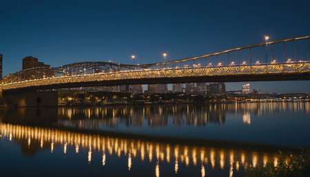 Night view of the Danube river and bridge in Budapest, Hungaryの素材